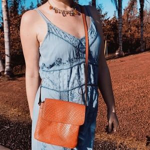 Patricia Nash Braided Leather Cross Body Purse, medium size, Coral